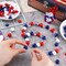 200 Pcs 4th of July Wood Beads Patriotic Independence Day Wooden Beads America Flag Star Heart Round Blue Red White Decor for Memorial Day Craft DIY Garland Tiered Tray Fireplace Decor